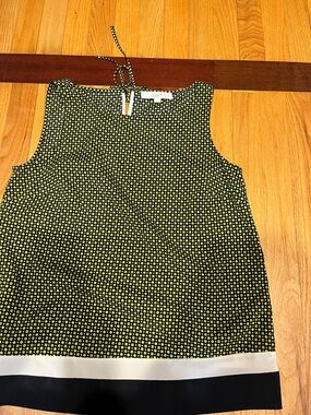 LOFT Black and Lime Green Polka Dot Sleeveless Blouse